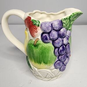 Vintage Made In Japan Otagiri Fruit Basket Hand Painted Pitcher